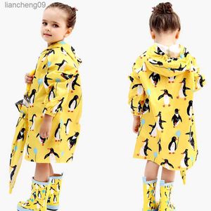 Cute Small Waterproof Nylon Rain Coat Penguin pattern Boy Children Girls Windproof Poncho Kindergarten Student Baby Raincoat L230620