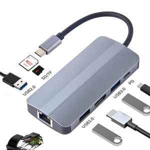 Power Cable Plug Hub Portable Driver free Type C USB compatible TF SD Card RJ45 Ethernet Aluminum Alloy for Office 230712