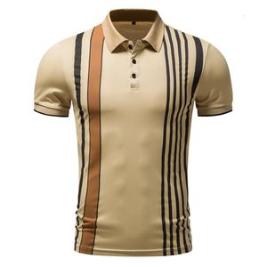 Men's Polos Summer Men's Fashion Printed Color Block Stripe Short Sleeve Lapel T-shirt Thin Soft Polo Shirt Men Clothing 230712