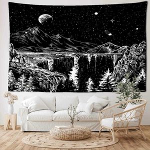 Tapestries Black Starry Sky Tapestry Wall Hanging Sun And Moon Witchcraft Art Mountain Hippie Aesthetic Room Decor