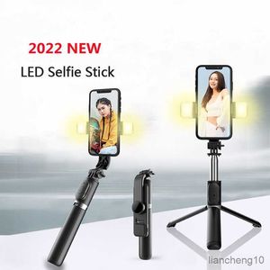 Selfie Monopods Roreta 2022 Nowy bezprzewodowy bluetooth selfie Statyw z wypełnieniem światła migawki zdalne dla iOS Android Smartfon R230713