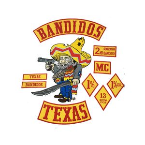 ホットセール10pcs/set bandidos texas mcパッチ刺繍アイアンオンフルバックサイズジャケットベストモーターサイクルバイカーパッチ1％パッチ送料無料