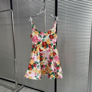 Casual Dresses Brand Fashion Print Flower Sling Dress Sweet Kawaii Girl Sexy U Collar A-Line Mini Spring High Quality Party Clothes