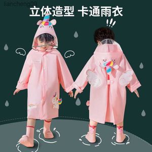  EVA Cute Cartoon Children's Raincoat Waterproof Dinosaur Rain Poncho Raincoat et with Backpack Location Student Raincoat L230620