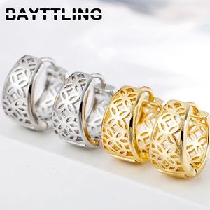 Orecchini a cerchio Huggie Bayttling 925 Sterling Silver Hollow Flower for Women Fashion Wedding Engagement Jewelry