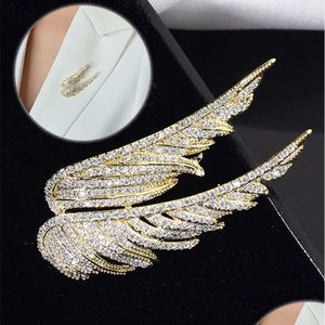 Alfinetes broches elegantes asas de anjo alfinetes de strass para mulheres colarinho glitter roupas decoração penas broche cor esmalte alfinetes gota entregar dhequ