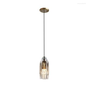 Pendant Lamps All Copper Light Luxury Bedroom Bedside Chandelier Guest Hall Bar Single Head Crystal Small Droplight