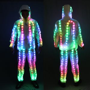 Other Event Party Supplies Full Color Pixel LED Lights Jacket Coat Pants Costumes Suit Light UP Rave Creative Outer Stage Costume Xmas Party Fancy Dress 230712