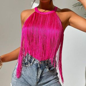 Women's Tanks Womens Sexy Tops Tassel Sleeveless T-shirt Casual Solid Fringe Vest For Vacation Beach Cocktail Party Stage Performance