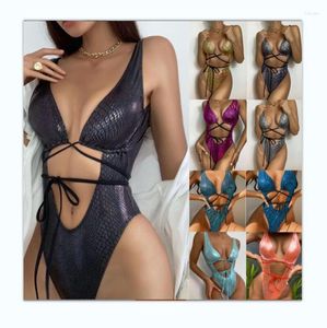 Frauen Bademode Stil Hohl Sexy Frauen PU Leder Ein Stück Badeanzug Mujer Trikini Maio Biquini Badpak Dames Bikini Maillot Femme