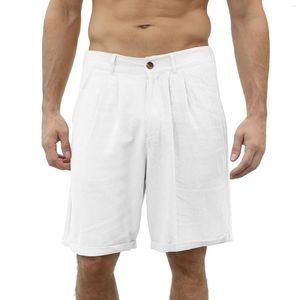 Calça masculina 2023 verão europeu e americano linho de algodão shorts de praia casual com botão elástico na cintura