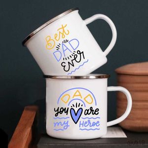 Mugs Best Dad Ever Enamel Coffee Mugs Drinks Water Cup Bonfire Party Drink Beer Wine Juice Mug Dessert Cocoa Milk Handle Cup R230713