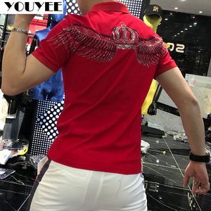 Polo Masculino T-shirt Masculina Atrás Coroa Asas Tendência Verão Moda Diamantes Algodão Pólo de Alta Qualidade Masculino Top Vestuário Tamanho Grande 4XL 230712