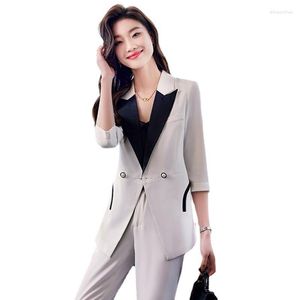 Women's Two Piece Pants 2023 Spring Suit Elegant Women Office Trousers Outfits Slim Three Quarter Casual Blazer Jackets Korean Femme 2 Sets