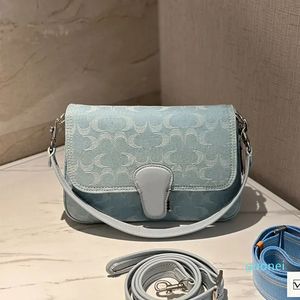 Denim Canvas Bag Women Axel Cross Body Bags Designer Handväska axelband Silver Hårdvara Buckle Classic Full Letter Print Flap Purse