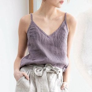 Женские танки Camis Vintage Cotton Linen Lensen Summer Tops 2023 Ремеска Harajuku Base Top для девочек Camisole Женская одежда Vetement Femme 230713