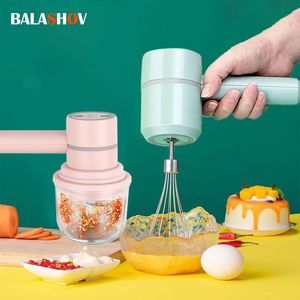 Fruit Vegetable Tools USB 2 In 1 Electric milk frother Garlic Chopper Masher Whisk Egg Beater 3-Speed Mixer Kitchen Handheld Automatic frother foamer 230712