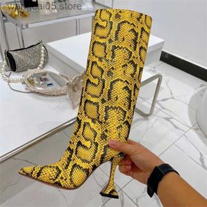 Boots Wine Glass Heel Snakeskin Women's Knee High Boots Sexy Pointed Toe Side Zipper Women Boots All Kinds Of Colors Bottes Femelles T230713