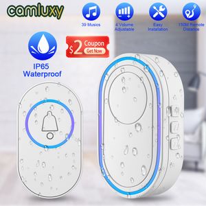 Doorbells Camluxy Wireless Doorbell 39 Music LED Flash Security Alarm Outdoor IP65 Waterproof Smart Home Intelligent Door Bell Chime Kit 230712