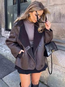 Calças Klkxmyt Traf Mulheres Casacos de Inverno Moda Grosso Casaco Quente Casaco Vintage Manga Longa com Bolsos Feminino Outerwear Chic Tops