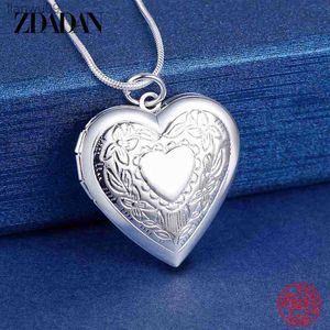 Zdadan 925 Sterling Silver Love Heart Photo Frame Pendant Halsband för kvinnor Fashion Wedding Jewelry Gift L230704