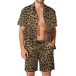 Erkek Trailtsits Classic Leopard Beach Erkekler Retro Hayvan Baskı Sıradan Gömlek Seti Yaz Özel Şortları 2 Parça Vintage Suit Plus Boyut