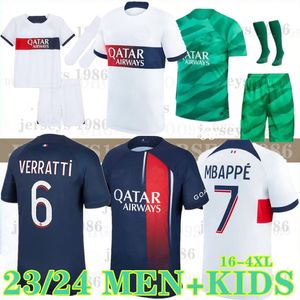 23 24 Mbappe Soccer Jerseys 2023 2024 Di Maria Wijnaldum Sergio Ramos Hakimi Fjärde Maillots de Football Kit Icardi Verratti S Kids S-4XL 999