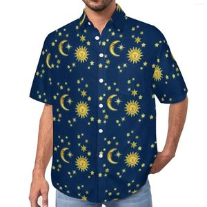 Camicie casual da uomo Glod Moon Sun And Stars Print Camicia da vacanza Camicette di tendenza hawaiane Uomo Graphic Big Size