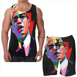 Men's Tracksuits Summer Funny Print Men Tank Tops Women Malcolm X Beach Shorts Sets Fitness Vest
