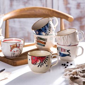 Mugs Vintage Coffee Mug Unique Japanese Cartoons Style Ceramic Cups 500ml Hand Painted Breakfast Cup Creative Gift for Friends R230713