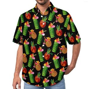 Camicie casual da uomo Camicia allentata ananas Maschile vacanza Tiki Cocktail Pattern Camicette oversize vintage a maniche corte personalizzate estive