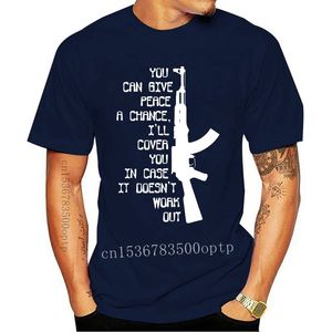 Męskie koszulki zabawna armia wojskowa Marines Ak47 „daj pokojowi szansę, pokryję cię” marka odzieżowa ONeck męska koszulka 230711