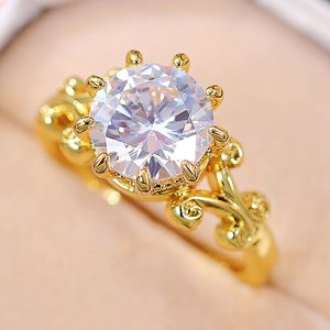 Huitan 8mm Cubic Zirconia Gold Women Ring Fancy Design Wedding Party Luxury Elegant Finger Accessories Statement Jewelry