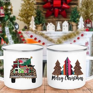 Mugs Truck Christmas Tree Printing Mugs White Handle Coffee Drink Cups Enamel Party Beer Juice Milk Cup Retro Home Decor Holiday Gift R230713