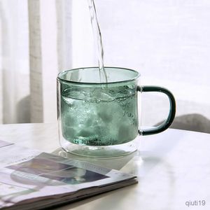 マグカップ手作りのカラーダブルグラスカップ熱耐性高ホウケイ酸ガラス朝食カップ250mlコーヒーミルクジュースオートミールマグR230713