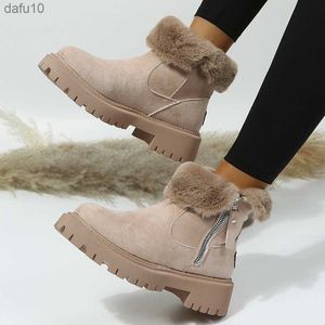 Platform Boots 2022 Women's Shoes with Fur Winter Comfortable Snow Boots Wide Calf for Women Low Ankle Boots Luxury Ladies Shoes L230704