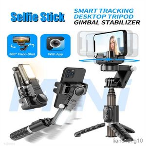 Selfie Monopods Roreta Novo Uniaxial Gimbal Stabilizer Tripod Dobrável Sem Fio Selfie Stick Monopod Stabilizer Com Bluetooth Shutter Fill Light R230713