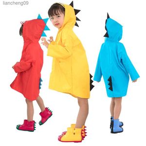 Netter Dinosaurier-Polyester-Baby-Regenmantel im Freien wasserdichter Regenmantel Kinder undurchlässiger Poncho Jungen-Mädchen-Regen et Gelb L230620