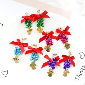 Dangle Earrings Winter Cute Red Ribbon Bow Hanging Purple Blue Green Rose-red Bells Colorful Long For Women Christmas Gifts Brincos