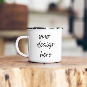 Mugs Custom Diy Enamel Personalize Mug Print Image Text 350ml Gifts Kitchware Drinking Bottle Metal Camping Coffee Milk Cup R230713