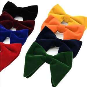 Cute Bow Tie Men's Big Butterfly Solid Plush Velvet Large Women Pointed Horn Black Bowknot Dress Neckwear Wedding Party 2pcs 304P