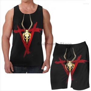 Men's Tracksuits Summer Funny Print Men Tank Tops Women Horned Skaven Beach Shorts Sets Fitness Vest