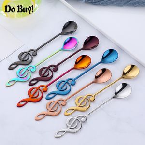 Coffee Scoops 2 PCS Stainless Steel Spoon Coffee Note Shape Music Theme Tea Stirring Spoon Small Ice Cream Dessert Scoop Creative Flatware 230712