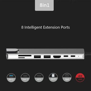 Strömkabel Plugg 8 i 1 USB Hub Splitter Universal Kortläsare Dataöverföring Anslutningsadapter Laptop Converter Dockningsstation 230712