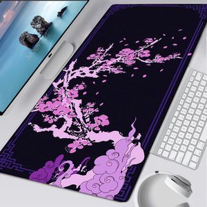Almofadas de mouse descanso de pulso Cherry Blossom Art Pad Japan Sakura Card Black Table Mat Big Mousepad Gamer Carpet Gaming Keyboard Mats Accessories 230712