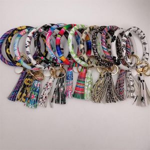 EUB 10pcs mixed colors PU Leather O Key Chain Custom Circle Tassel Wristlet Bracelet Keychain Women Girl Key Ring Wrist Strap3045