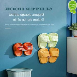 2PCS Slippers Rack Punch Free Wall Mounted Storage Rack Toilet Drain Slipper Hook Household Bathroom Simple Storage Shoe Hanger