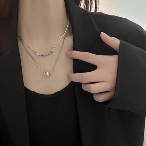 Ketten Doppelkette Halskette Silber Farbe Anhänger Kragen Quadrat Koreanische Modeschmuck Accessoires Geschenk Großhandel für Freunde