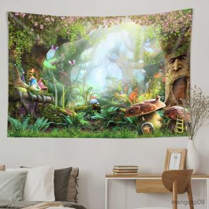 Tapestries Fantasy Fairytale Dreamy Mushroom Tapestry Psychedelic Carpet Bohemian Home Decor Witchcraft Hippie Kids Room Decor Wall Tapestr R230713