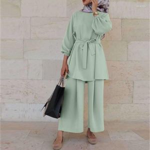 Ethnische Kleidung Frauen Muslimischen Sets Eid Türkei 2 Stück Set Kaftan Kaftans Islamischen Für Frau Dubai Solide Musulman Tops Hosen